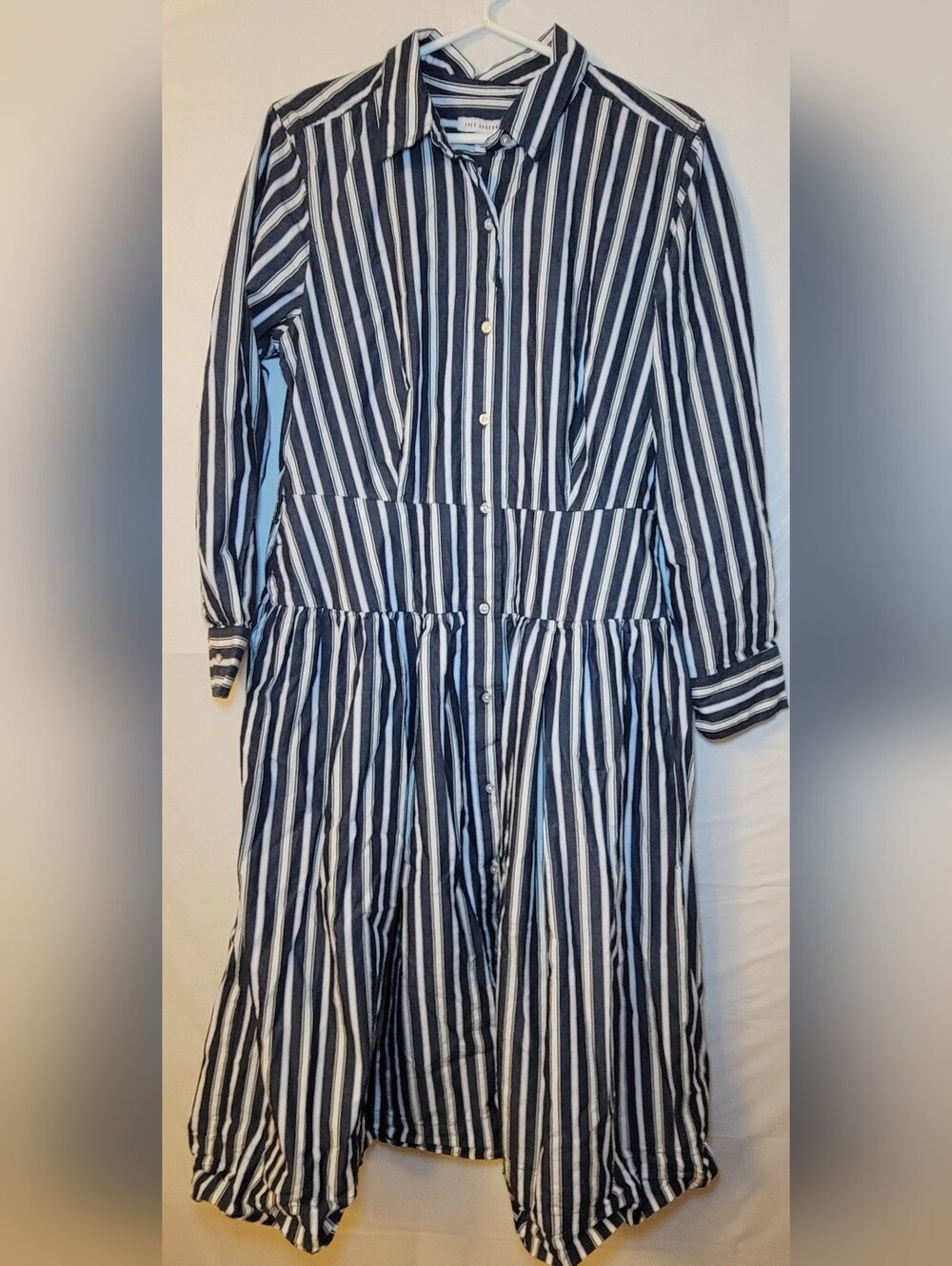 Striped Navy and White Long-Sleeve Shirt Dress